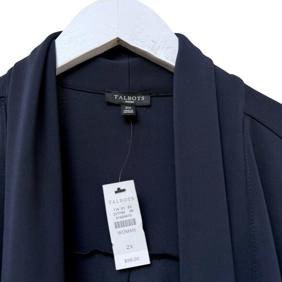 TALBOTS Slinky Cardigan Plus Size 2X Navy Blue Open Front Stretch Jersey NWT - Picture 4 of 10